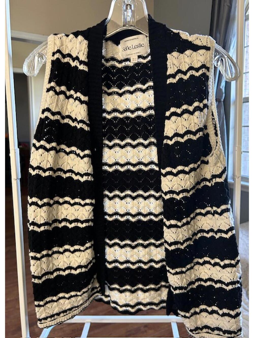 Selfie Leslie Black and White Striped Knit Vest Size S